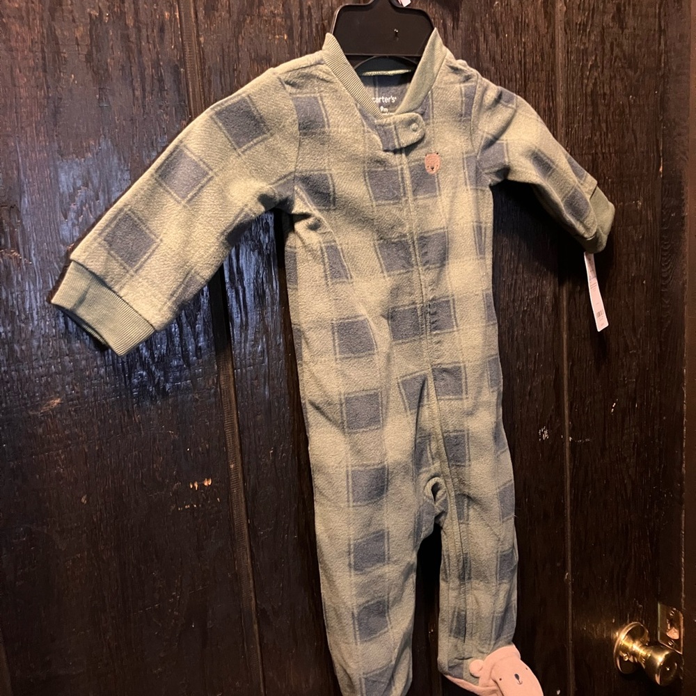 Carter's Green & Blue Plaid 9M Baby Footie NWT